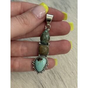 Sterling Silver Number 8~Mine 8 Turquoise~3 Stone Pendant Tear Drop 925